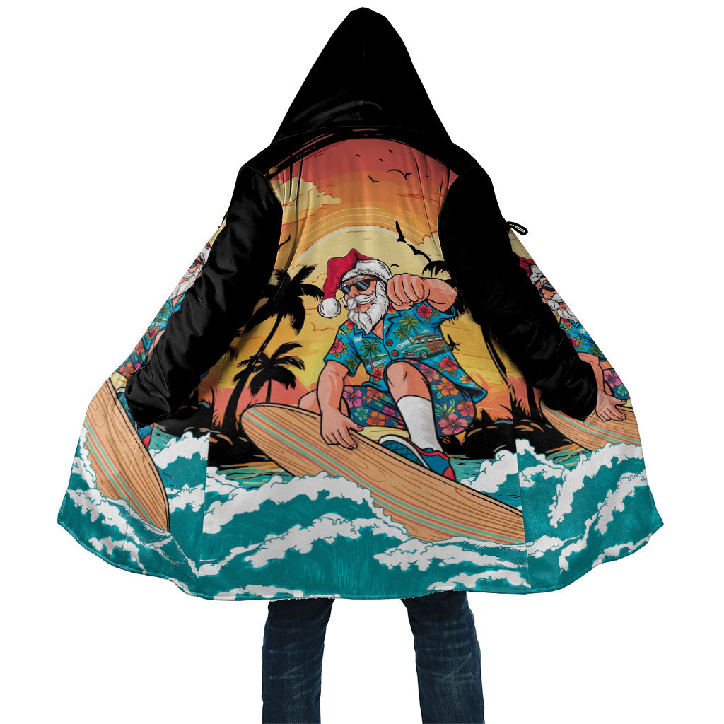 Vintage Santa Claus Surfing Summer Cloak Mele Kalikimaka i Iulai! LT9 Unisex Black - Polynesian Pride