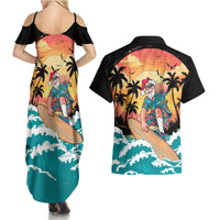 Vintage Santa Claus Surfing Summer Couples Matching Summer Maxi Dress and Hawaiian Shirt Mele Kalikimaka i Iulai! LT9 - Polynesian Pride