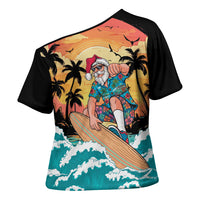Vintage Santa Claus Surfing Summer Cross Shoulder Shirt Mele Kalikimaka i Iulai! LT9 - Polynesian Pride