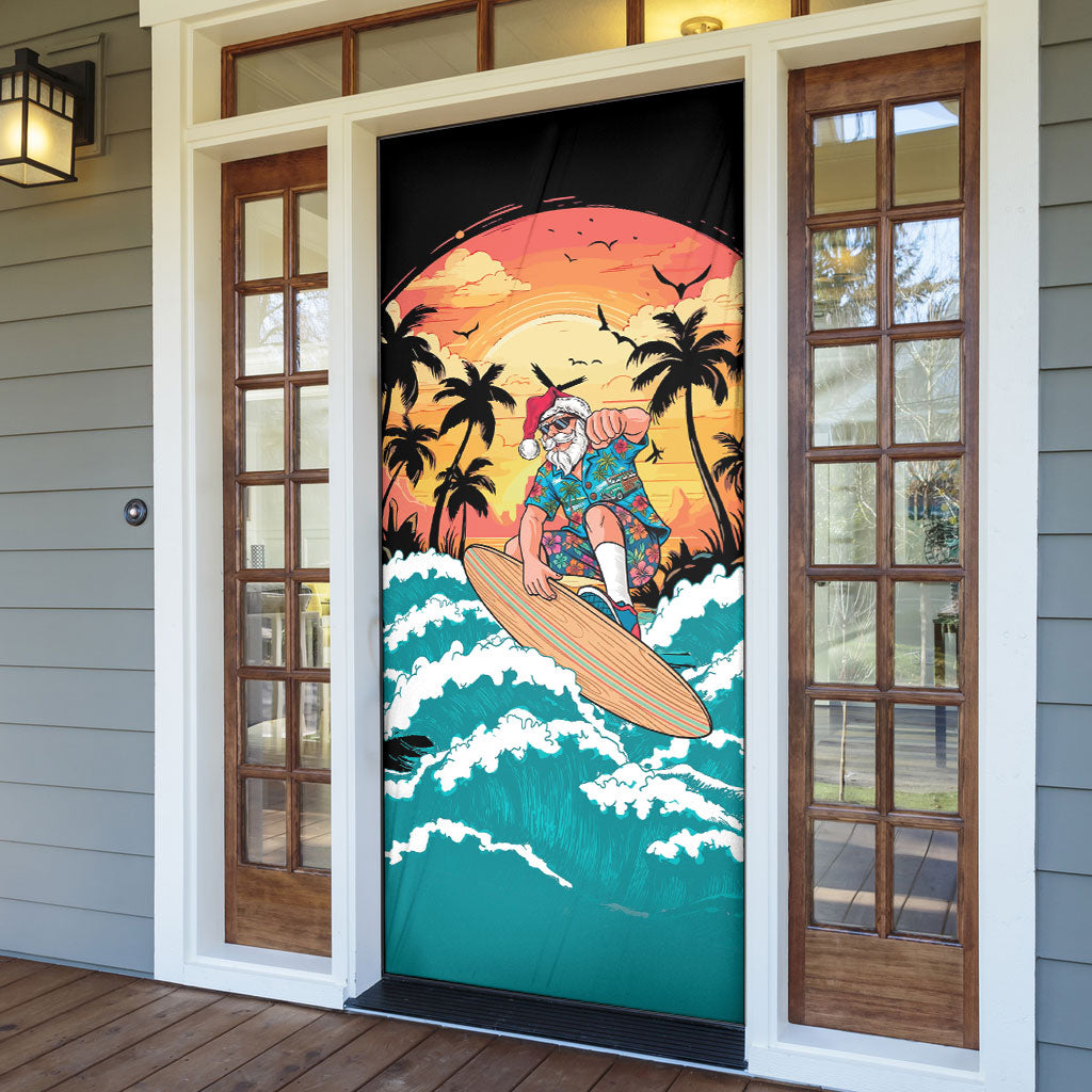 Vintage Santa Claus Surfing Summer Door Cover Mele Kalikimaka i Iulai! LT9 - Polynesian Pride