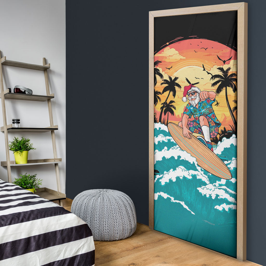 Vintage Santa Claus Surfing Summer Door Cover Mele Kalikimaka i Iulai! LT9 - Polynesian Pride