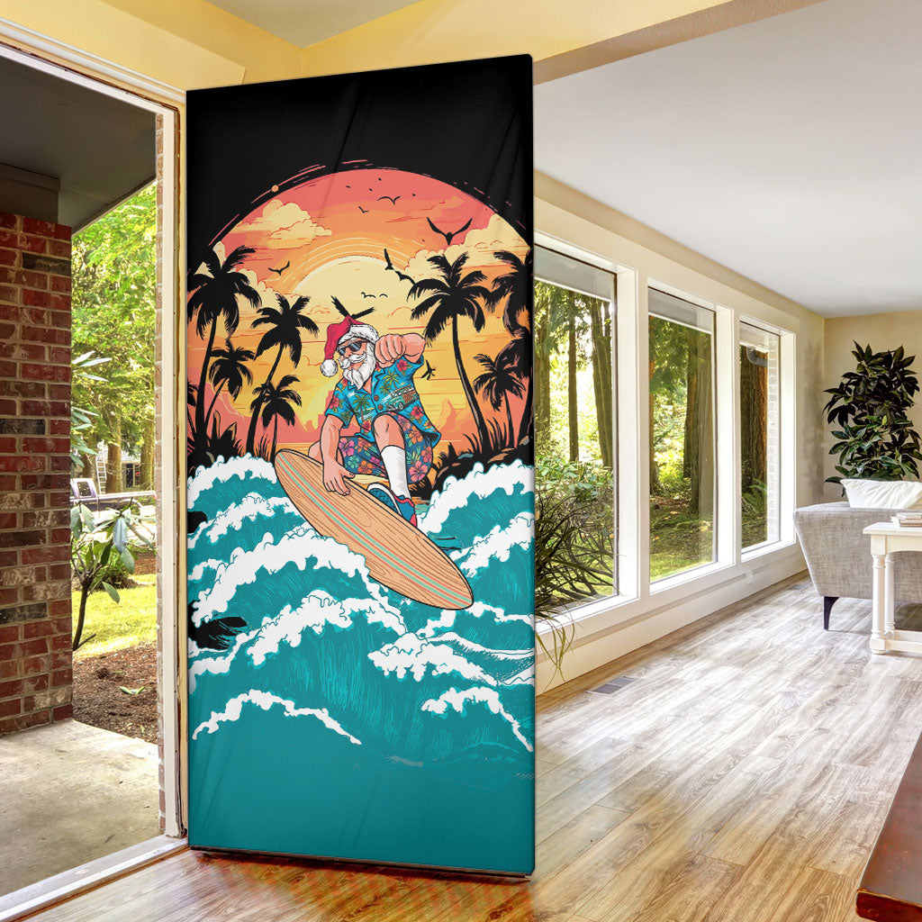 Vintage Santa Claus Surfing Summer Door Cover Mele Kalikimaka i Iulai! LT9 - Polynesian Pride