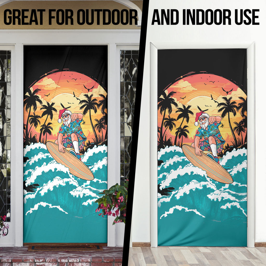 Vintage Santa Claus Surfing Summer Door Cover Mele Kalikimaka i Iulai! LT9 - Polynesian Pride