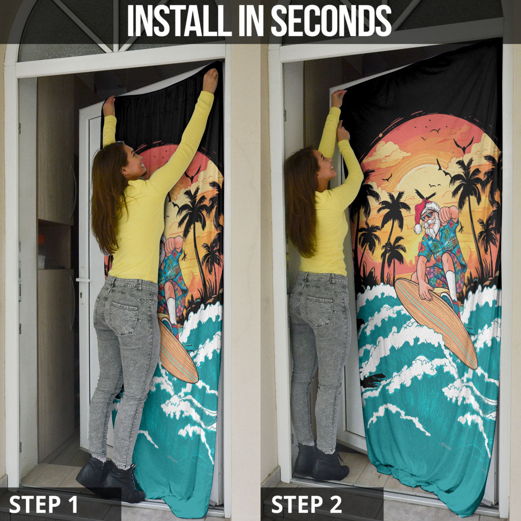 Vintage Santa Claus Surfing Summer Door Cover Mele Kalikimaka i Iulai! LT9 - Polynesian Pride