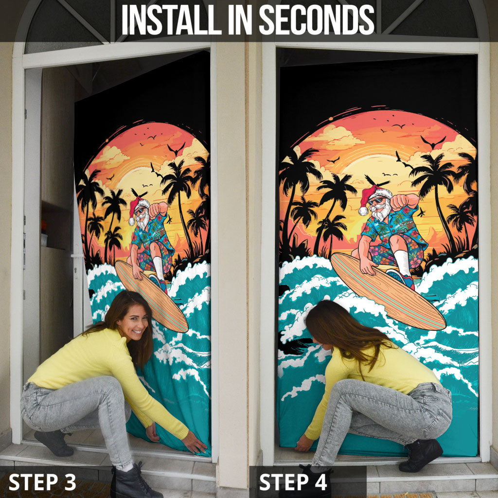 Vintage Santa Claus Surfing Summer Door Cover Mele Kalikimaka i Iulai! LT9 - Polynesian Pride
