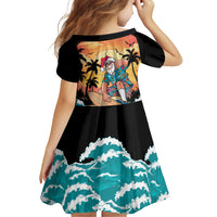 Vintage Santa Claus Surfing Summer Family Matching Off Shoulder Short Dress and Hawaiian Shirt Mele Kalikimaka i Iulai! LT9 - Polynesian Pride