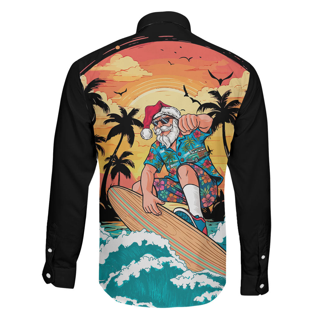 Vintage Santa Claus Surfing Summer Family Matching Off Shoulder Short Dress and Hawaiian Shirt Mele Kalikimaka i Iulai! LT9 - Polynesian Pride