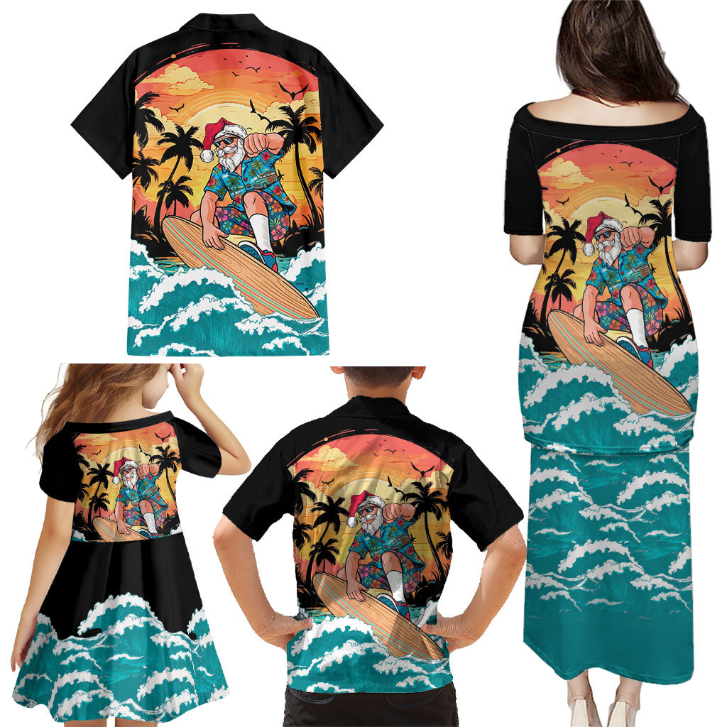 Vintage Santa Claus Surfing Summer Family Matching Puletasi and Hawaiian Shirt Mele Kalikimaka i Iulai! LT9 - Polynesian Pride