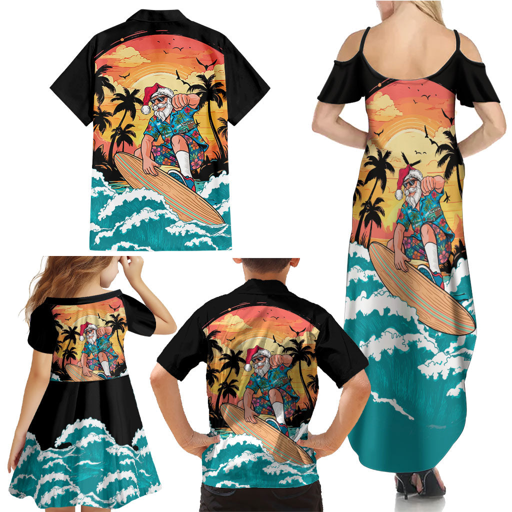 Vintage Santa Claus Surfing Summer Family Matching Summer Maxi Dress and Hawaiian Shirt Mele Kalikimaka i Iulai! LT9 - Polynesian Pride