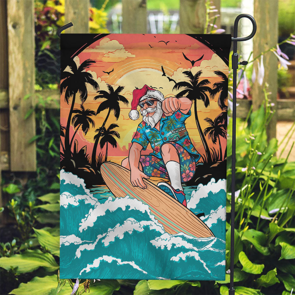 Vintage Santa Claus Surfing Summer Garden Flag Mele Kalikimaka i Iulai! LT9 Garden Flag Black - Polynesian Pride