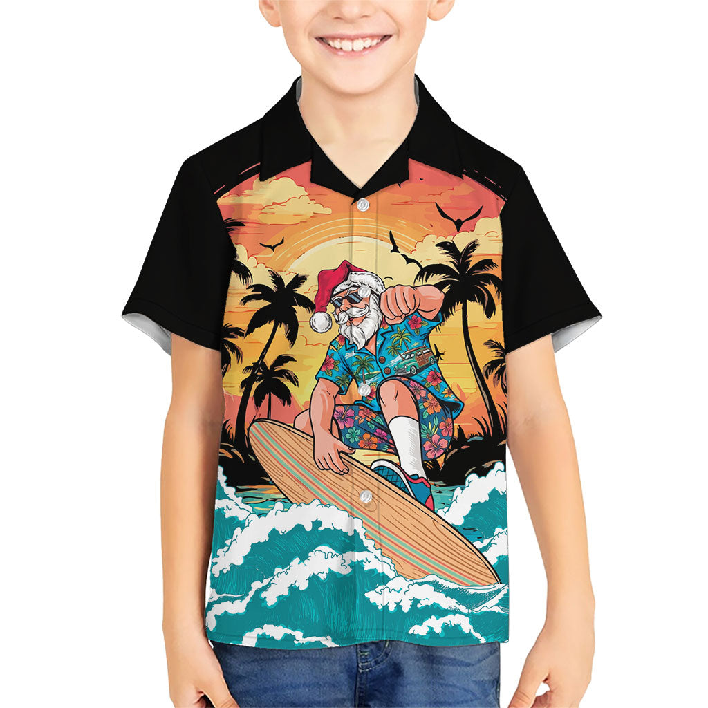 Vintage Santa Claus Surfing Summer Kid Hawaiian Shirt Mele Kalikimaka i Iulai! LT9 Kid Black - Polynesian Pride