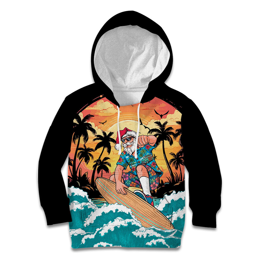 Vintage Santa Claus Surfing Summer Kid Hoodie Mele Kalikimaka i Iulai! LT9 Hoodie Black - Polynesian Pride