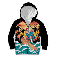 Vintage Santa Claus Surfing Summer Kid Hoodie Mele Kalikimaka i Iulai! LT9 Zip Hoodie Black - Polynesian Pride