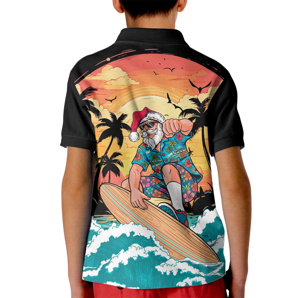Vintage Santa Claus Surfing Summer Kid Polo Shirt Mele Kalikimaka i Iulai! LT9 - Polynesian Pride