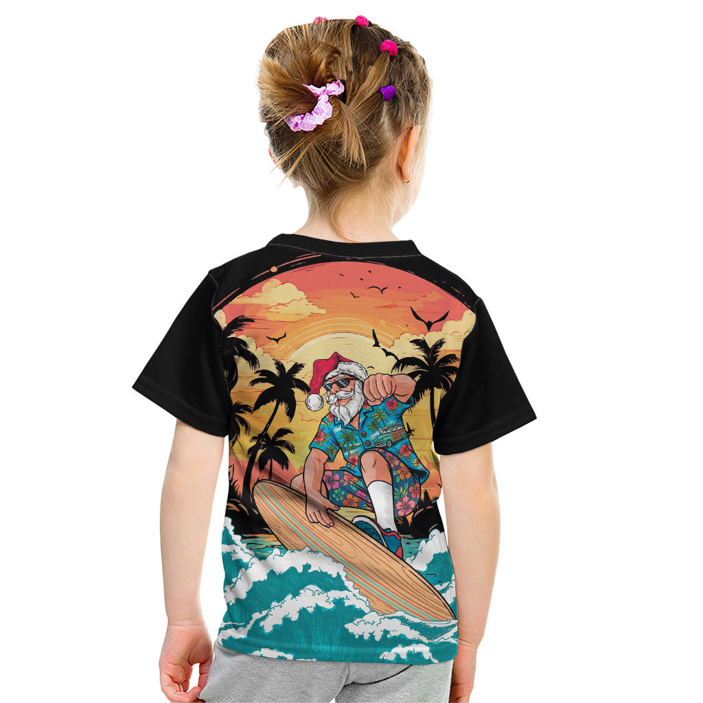 Vintage Santa Claus Surfing Summer Kid T Shirt Mele Kalikimaka i Iulai! LT9 - Polynesian Pride