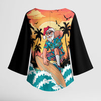Vintage Santa Claus Surfing Summer Kimono Sleeve Blouse Mele Kalikimaka i Iulai! LT9 - Polynesian Pride