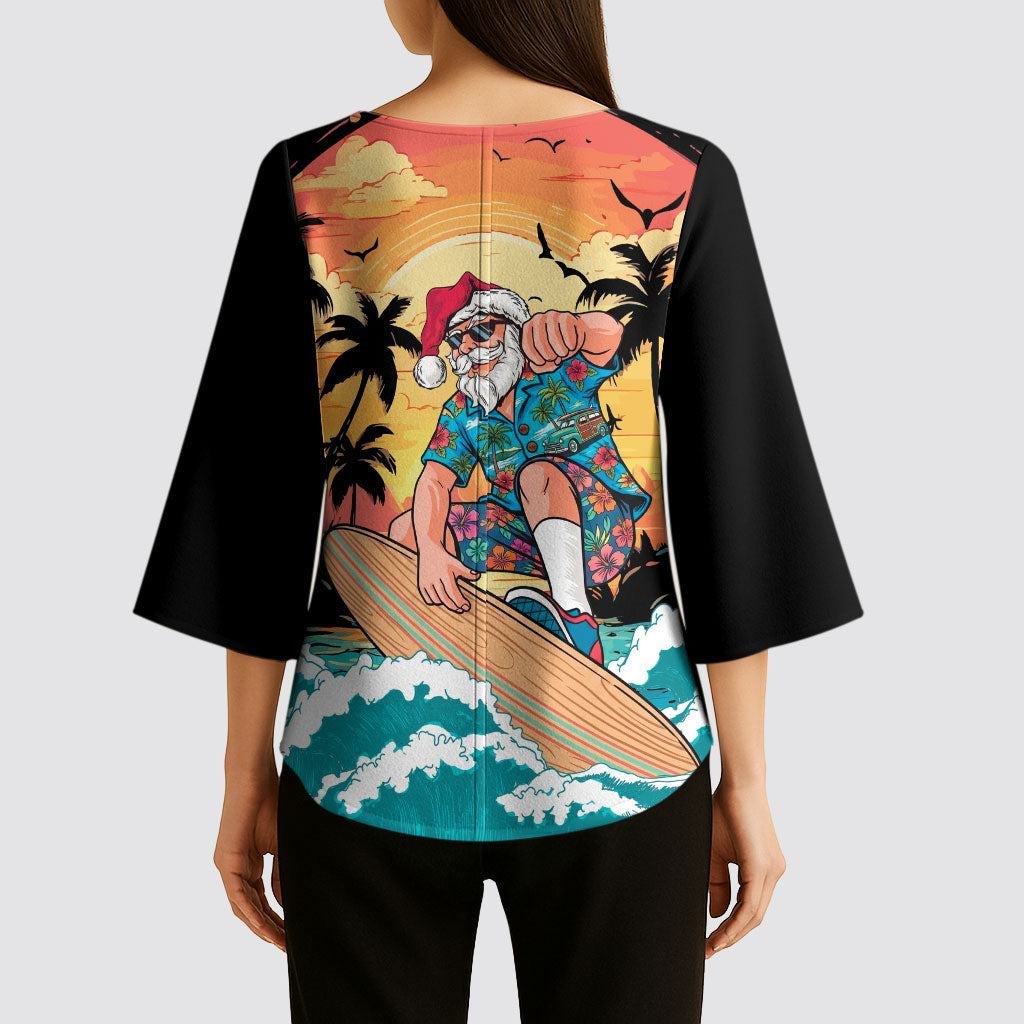 Vintage Santa Claus Surfing Summer Kimono Sleeve Blouse Mele Kalikimaka i Iulai! LT9 - Polynesian Pride