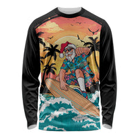 Vintage Santa Claus Surfing Summer Long Sleeve Shirt Mele Kalikimaka i Iulai! LT9 Unisex Black - Polynesian Pride