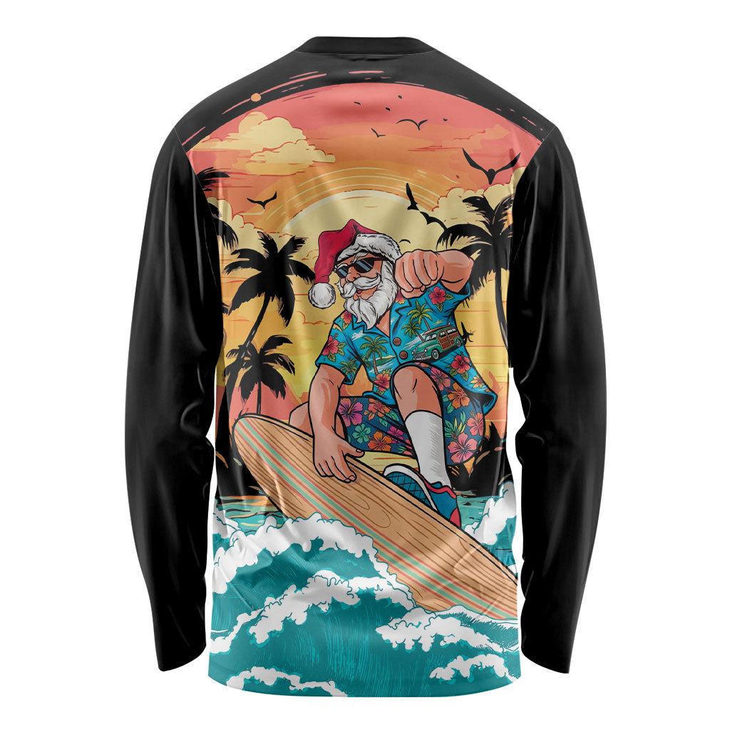 Vintage Santa Claus Surfing Summer Long Sleeve Shirt Mele Kalikimaka i Iulai! LT9 - Polynesian Pride