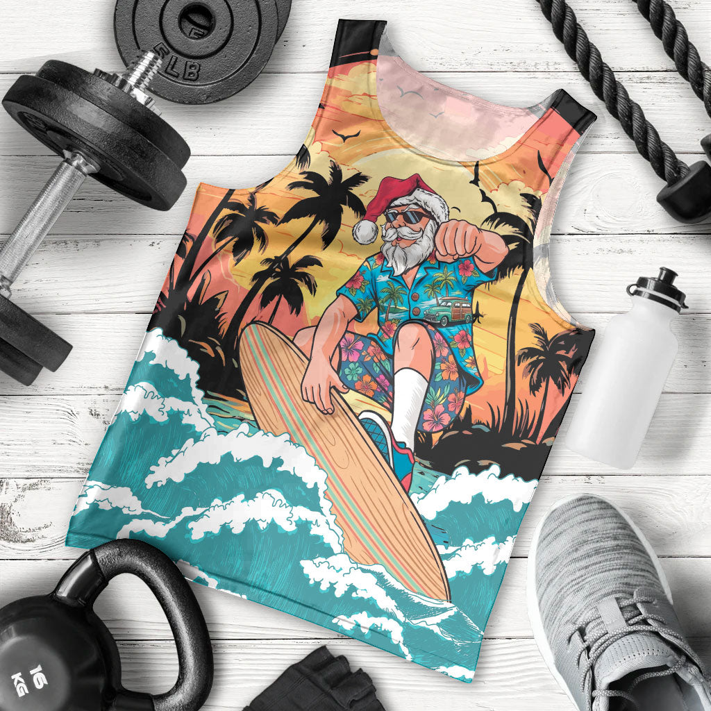 Vintage Santa Claus Surfing Summer Men Tank Top Mele Kalikimaka i Iulai! LT9 - Polynesian Pride