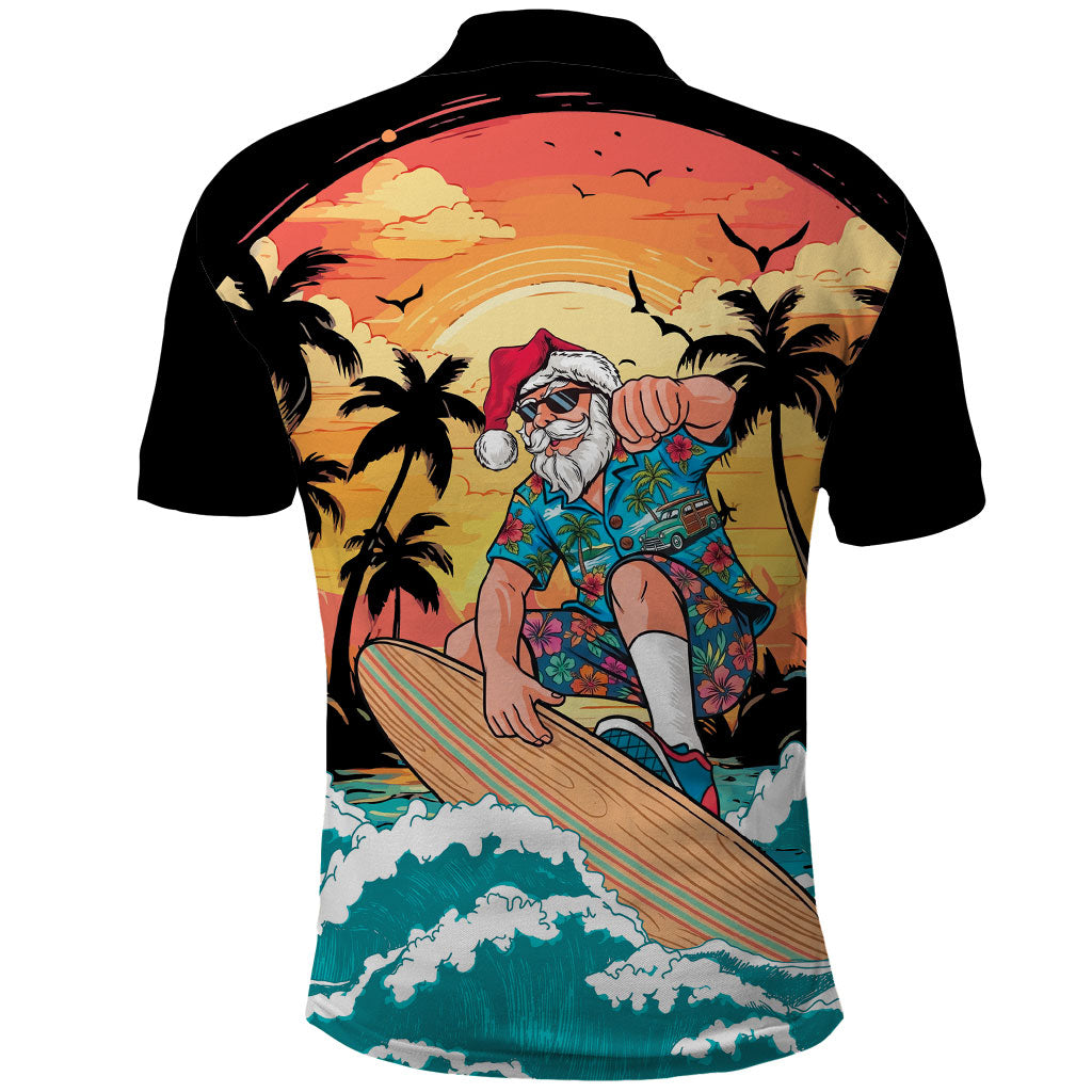 Vintage Santa Claus Surfing Summer Polo Shirt Mele Kalikimaka i Iulai! LT9 - Polynesian Pride