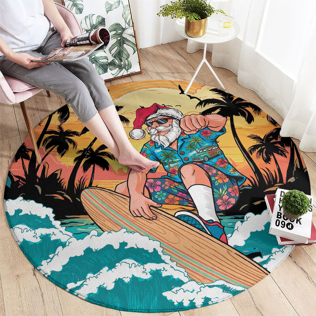 Vintage Santa Claus Surfing Summer Round Carpet Mele Kalikimaka i Iulai! LT9 - Polynesian Pride
