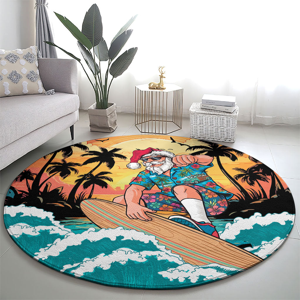 Vintage Santa Claus Surfing Summer Round Carpet Mele Kalikimaka i Iulai! LT9 - Polynesian Pride