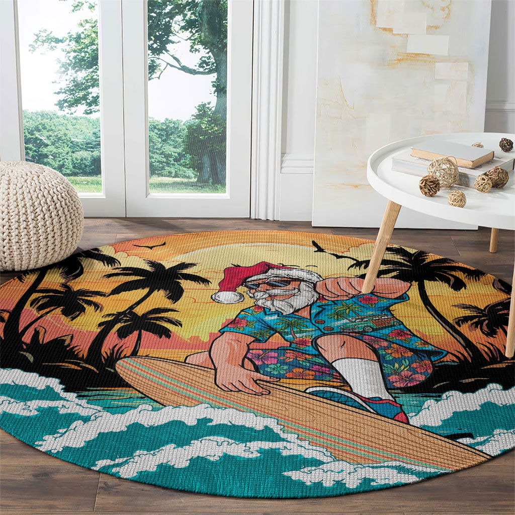 Vintage Santa Claus Surfing Summer Round Carpet Mele Kalikimaka i Iulai! LT9 - Polynesian Pride