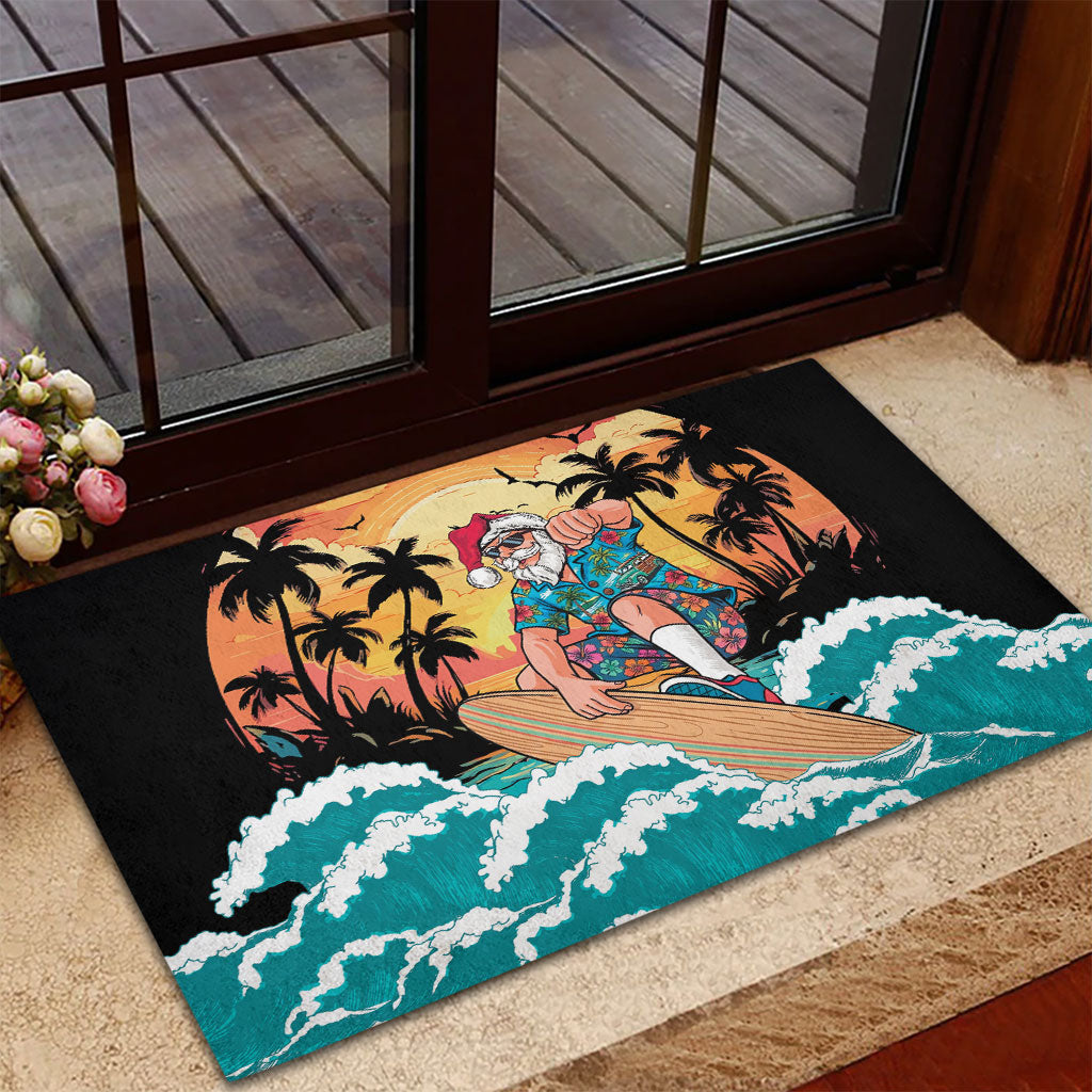 Vintage Santa Claus Surfing Summer Rubber Doormat Mele Kalikimaka i Iulai! LT9 - Polynesian Pride