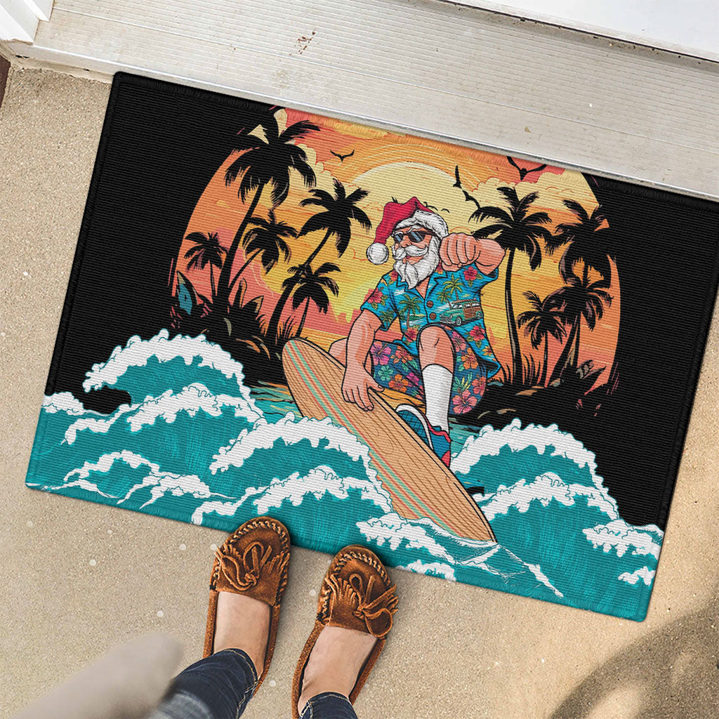Vintage Santa Claus Surfing Summer Rubber Doormat Mele Kalikimaka i Iulai! LT9 - Polynesian Pride