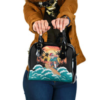 Vintage Santa Claus Surfing Summer Shoulder Handbag Mele Kalikimaka i Iulai! LT9 One Size Black - Polynesian Pride