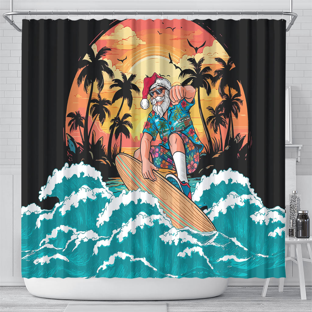 Vintage Santa Claus Surfing Summer Shower Curtain Mele Kalikimaka i Iulai! LT9 - Polynesian Pride