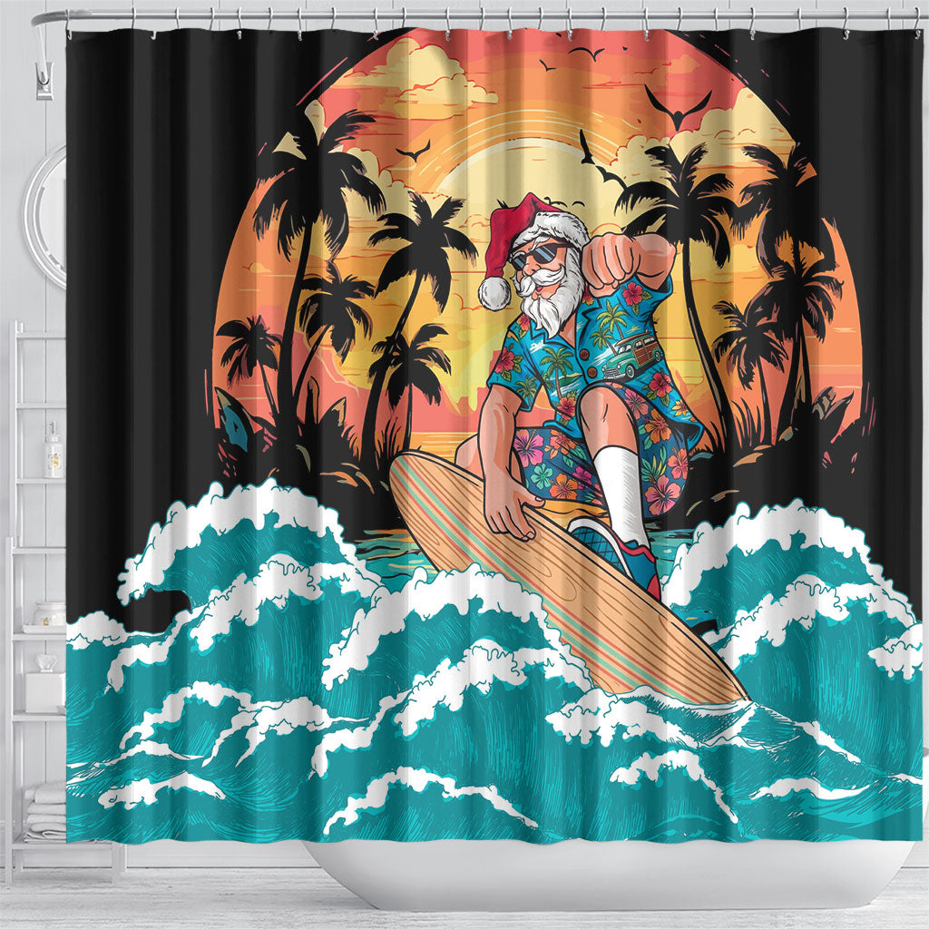 Vintage Santa Claus Surfing Summer Shower Curtain Mele Kalikimaka i Iulai! LT9 - Polynesian Pride