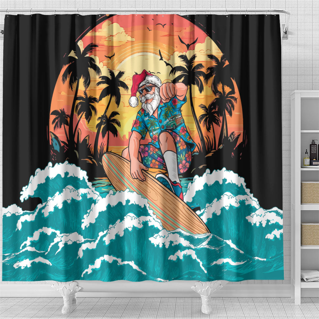 Vintage Santa Claus Surfing Summer Shower Curtain Mele Kalikimaka i Iulai! LT9 - Polynesian Pride