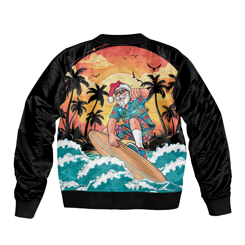Vintage Santa Claus Surfing Summer Sleeve Zip Bomber Jacket Mele Kalikimaka i Iulai! LT9 - Polynesian Pride