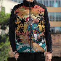 Vintage Santa Claus Surfing Summer Sleeveless Puffer Jacket Mele Kalikimaka i Iulai! LT9 - Polynesian Pride
