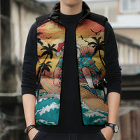 Vintage Santa Claus Surfing Summer Sleeveless Puffer Jacket Mele Kalikimaka i Iulai! LT9 - Polynesian Pride