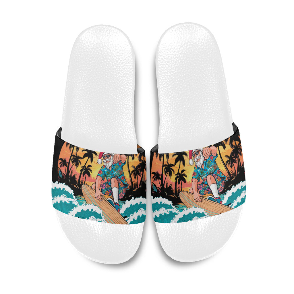 Vintage Santa Claus Surfing Summer Slide Sandals Mele Kalikimaka i Iulai! LT9 Black - Polynesian Pride
