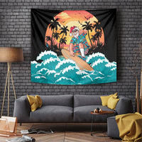 Vintage Santa Claus Surfing Summer Tapestry Mele Kalikimaka i Iulai! LT9 Black - Polynesian Pride