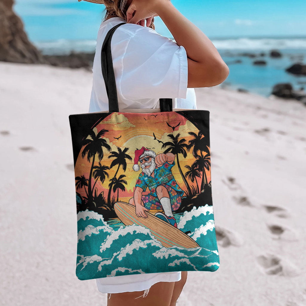 Vintage Santa Claus Surfing Summer Tote Bag Mele Kalikimaka i Iulai! LT9 - Polynesian Pride
