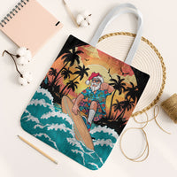 Vintage Santa Claus Surfing Summer Tote Bag Mele Kalikimaka i Iulai! LT9 White Strap One Size Black - Polynesian Pride