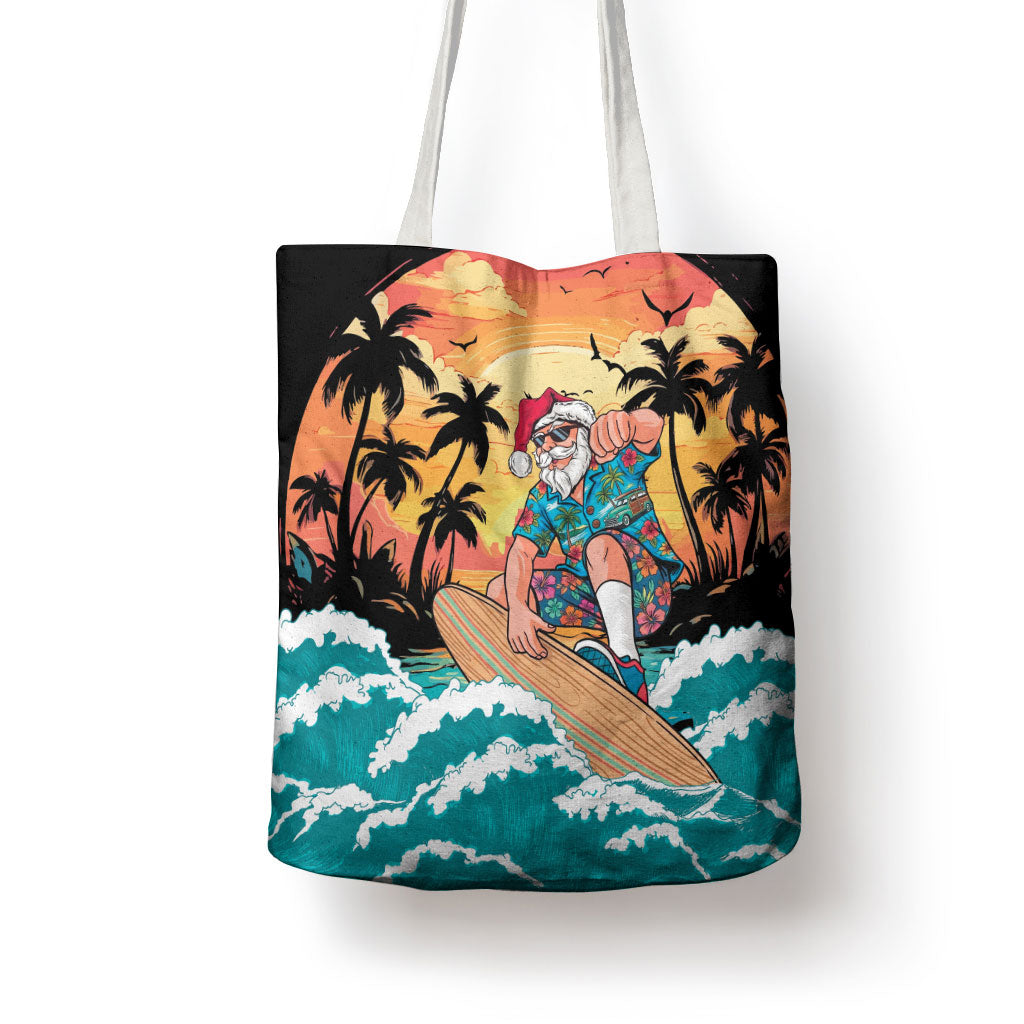 Vintage Santa Claus Surfing Summer Tote Bag Mele Kalikimaka i Iulai! LT9 - Polynesian Pride