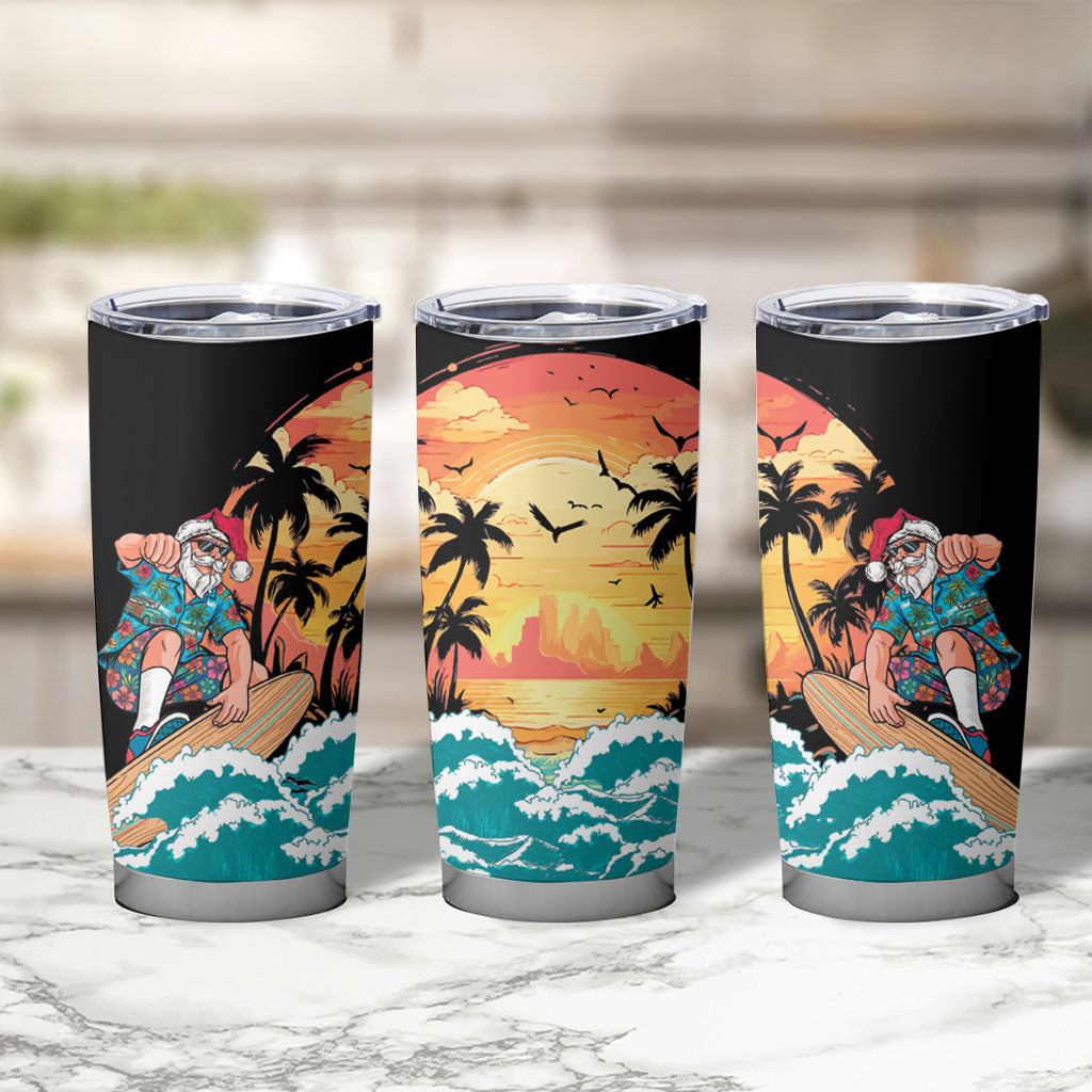 Vintage Santa Claus Surfing Summer Tumbler Cup Mele Kalikimaka i Iulai! LT9 - Polynesian Pride