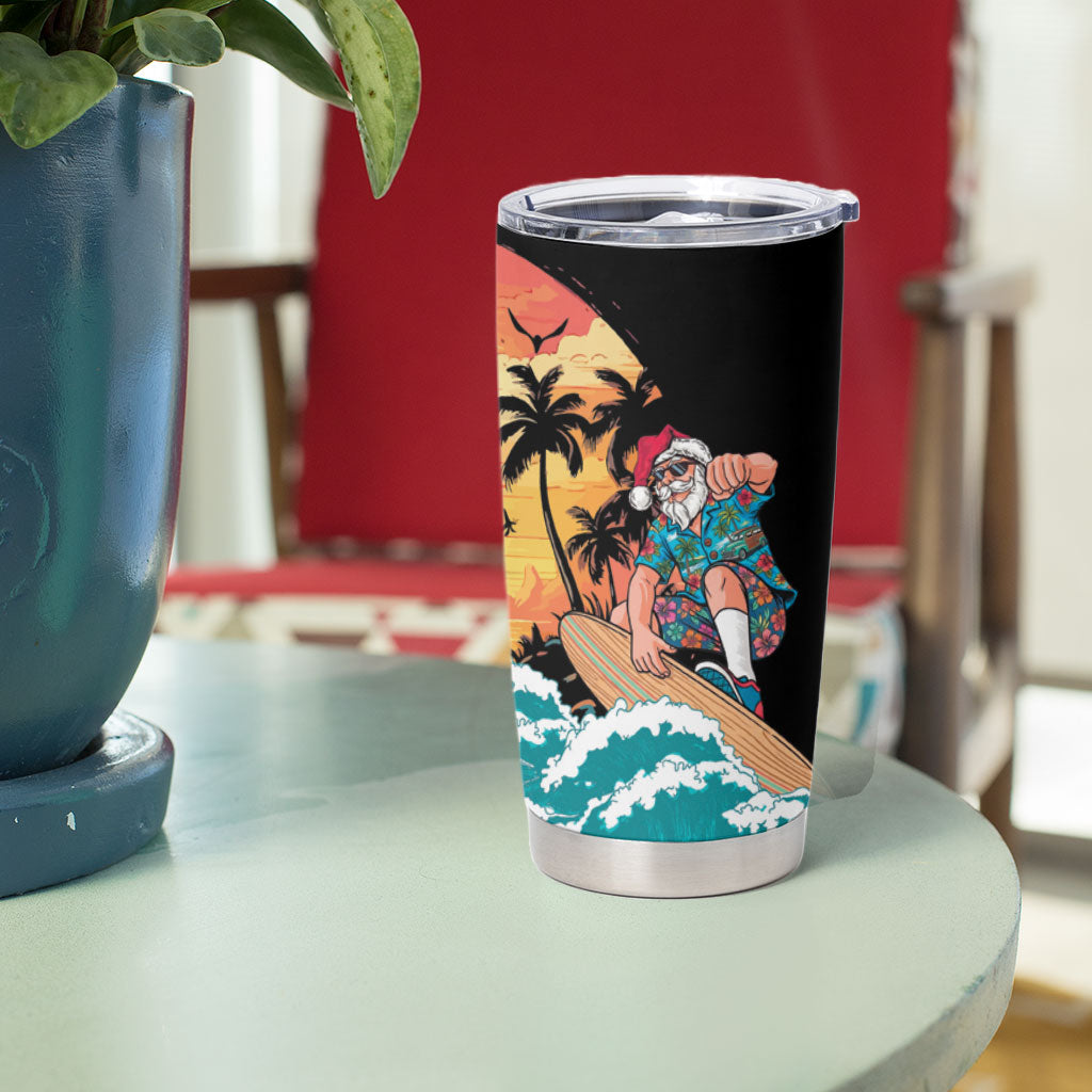 Vintage Santa Claus Surfing Summer Tumbler Cup Mele Kalikimaka i Iulai! LT9 - Polynesian Pride