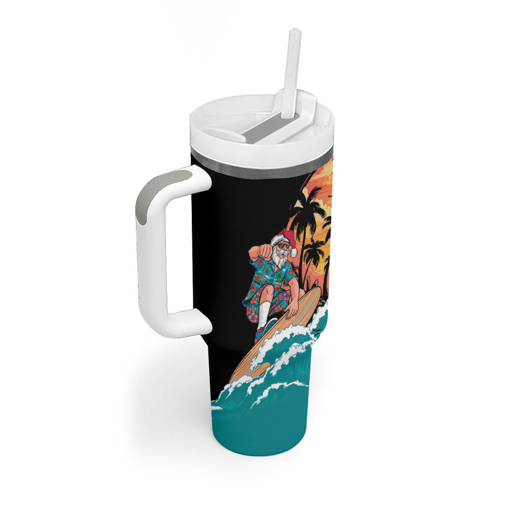 Vintage Santa Claus Surfing Summer Tumbler With Handle Mele Kalikimaka i Iulai! LT9 - Polynesian Pride