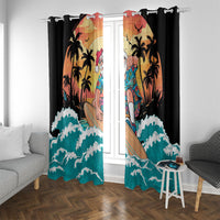 Vintage Santa Claus Surfing Summer Window Curtain Mele Kalikimaka i Iulai! LT9 With Grommets Black - Polynesian Pride