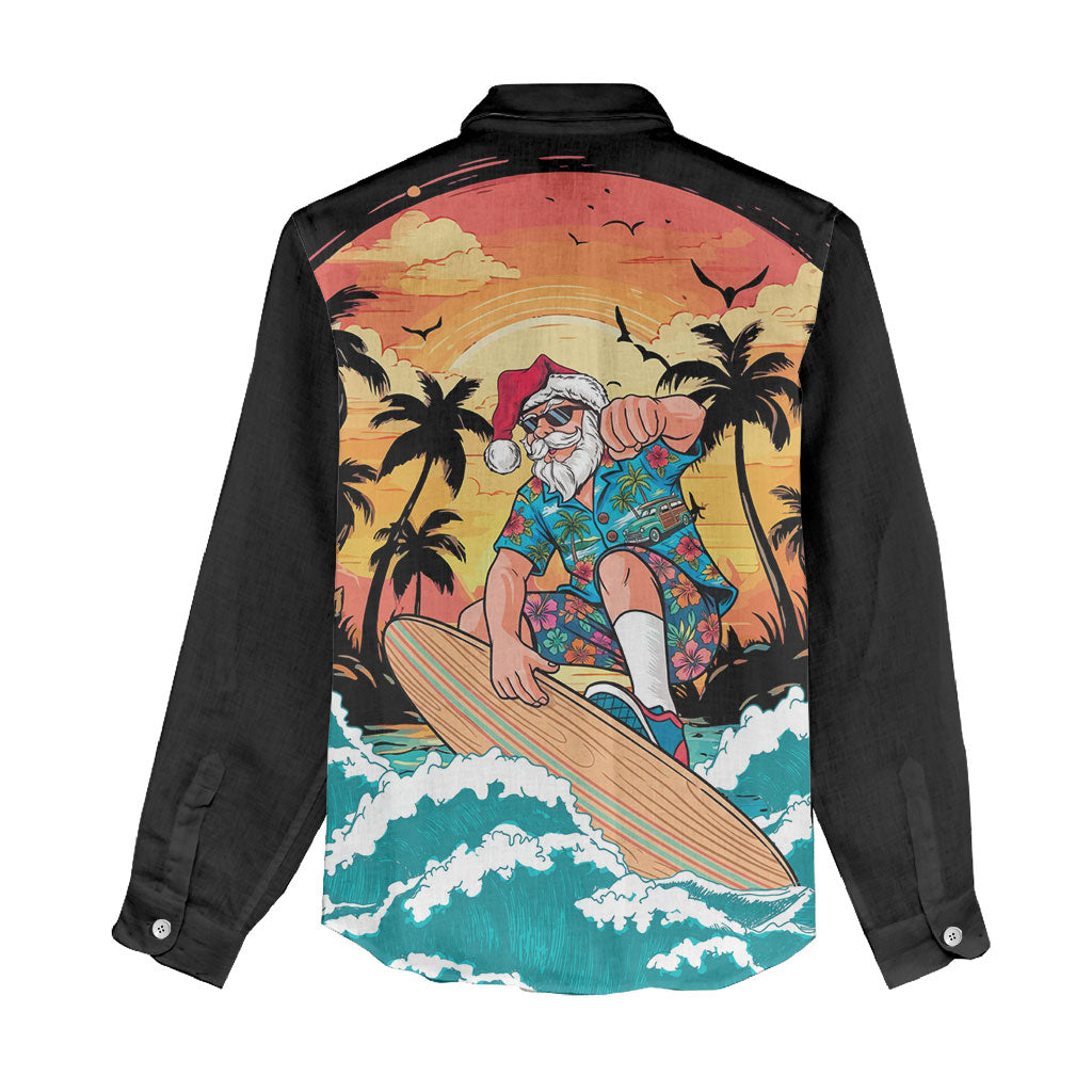 Vintage Santa Claus Surfing Summer Women Casual Shirt Mele Kalikimaka i Iulai! LT9 - Polynesian Pride