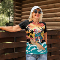 Vintage Santa Claus Surfing Summer Women Polo Shirt Mele Kalikimaka i Iulai! LT9 - Polynesian Pride