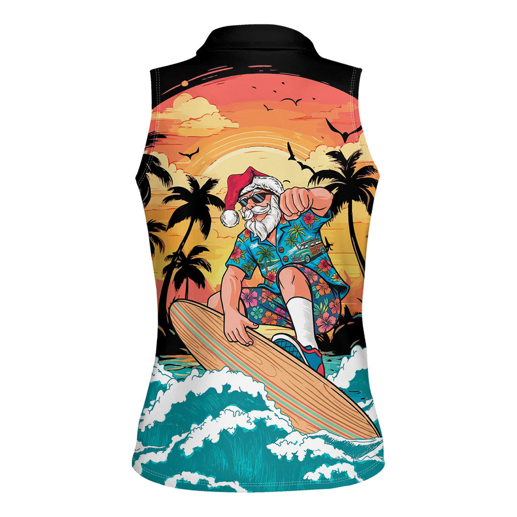 Vintage Santa Claus Surfing Summer Women Sleeveless Polo Shirt Mele Kalikimaka i Iulai! LT9 - Polynesian Pride