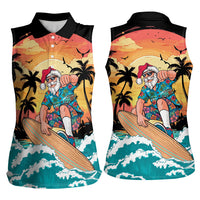 Vintage Santa Claus Surfing Summer Women Sleeveless Polo Shirt Mele Kalikimaka i Iulai! LT9 - Polynesian Pride